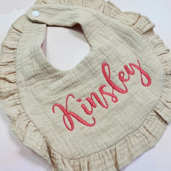 Ruffle Baby Bib / Personalized Baby Bib / Muslin bib / Boho first Birthday Bib / Smash Cake Bib/ Embroidered Baby Bib / Custom Baby Bib