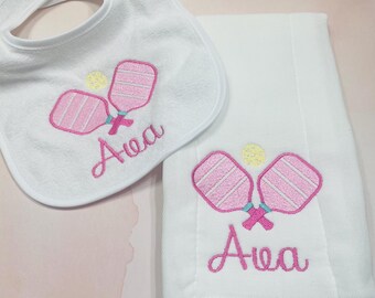 Pickleball Baby Set / Pickle ball Bib and Burp Cloth Set / Pickleball Baby Bib / Pickleball Burp Cloth / Pickleball Baby Shower / Baby Gift
