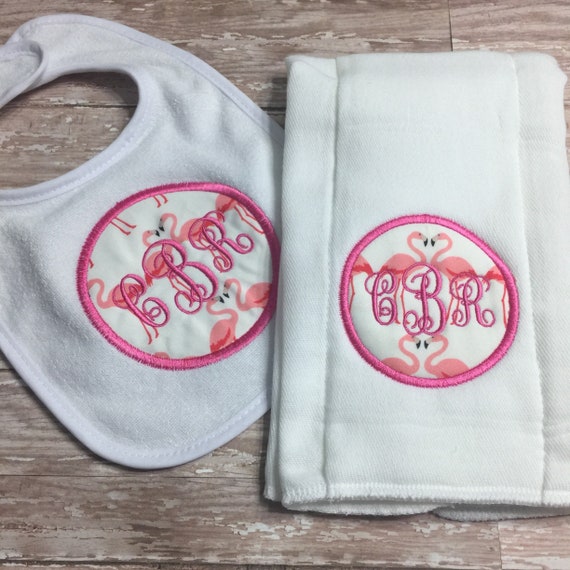 Flamingo Bib and Burp Cloth Set / Flamingo Bib Set / Flamingo Baby Gift Set