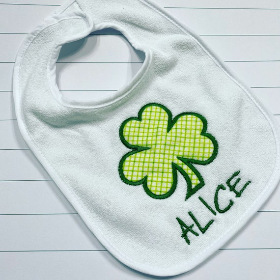 St. Patrick's Day bib, First St. Patrick's Day bib, Shamrock bib, Clover Bib, Monogrammed Bib, Personalized Bib