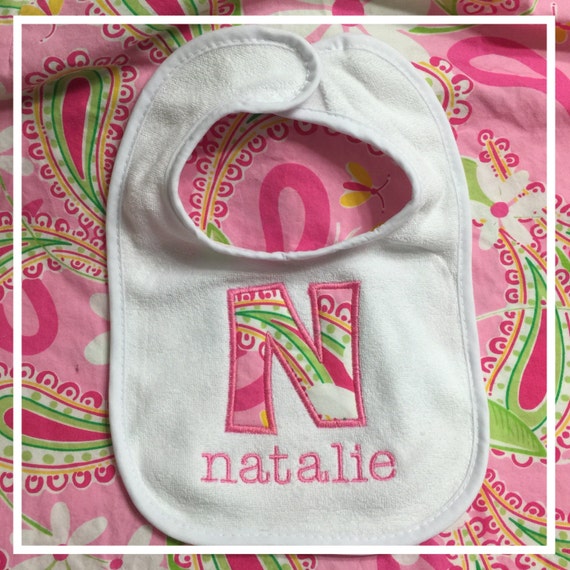 Custom Baby Bib, Personalized Baby Bib, Pink and Green Paisley, Baby Shower Gift, New Baby Gift