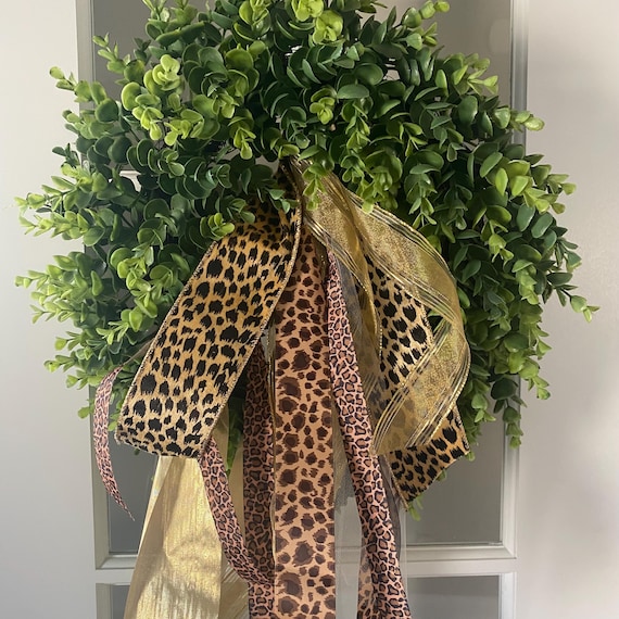 Gold Wreath Sash / Leopard Wreath Ribbon / Wreath Bow / Fall Wreath Sash / Gold Ribbon Set