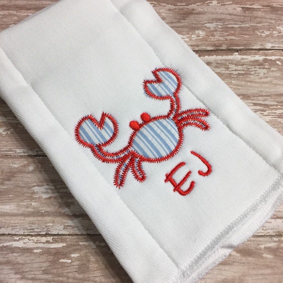 Crab Burp Cloth / Custom Crab Baby Burp Cloth / Personalized Crab Burp Cloth / Maryland Crab Baby Gift / Monogrammed Baby Burp Cloth