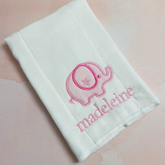 Personalized Elephant Burp Cloth / Pink Elephant Baby Burp Cloth / Custom Elephant Burp Cloth