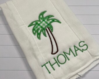Palm Tree Burp Cloth / Preppy Palm Tree Baby Burp Cloth / Personalized Palm Tree Burp Cloth / Tropical Baby Gift