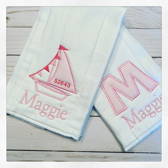 Sailboat Burp Cloth Set / Seersucker Baby Burp Cloth Set / Nautical Baby Gift Set / Burpie Set / Spit Rag Set