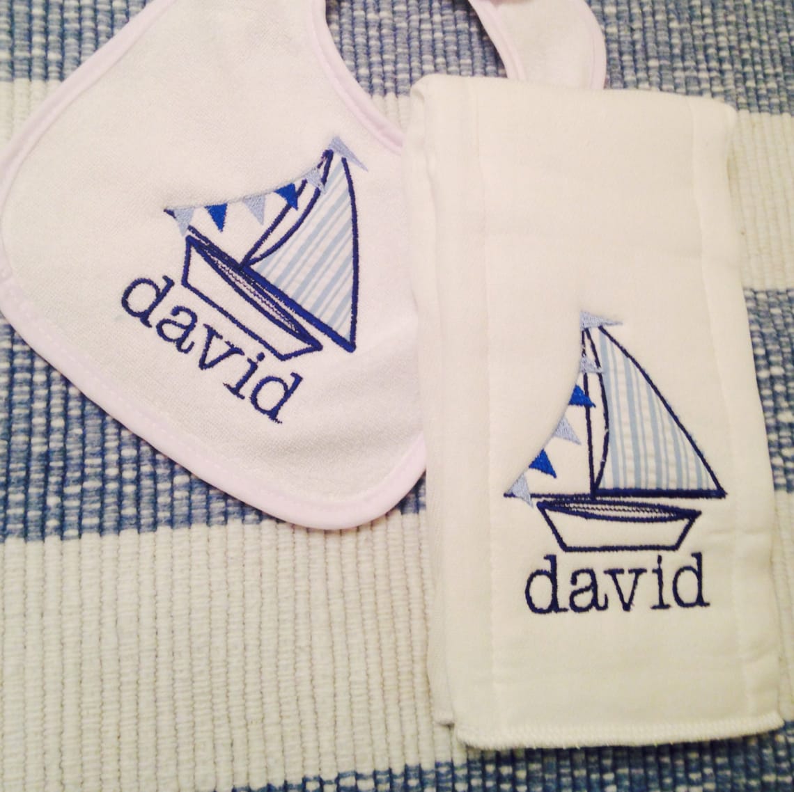 Sailboat Baby Bib and Burp Cloth Gift Set / Sailboat Bib Set / Etsy