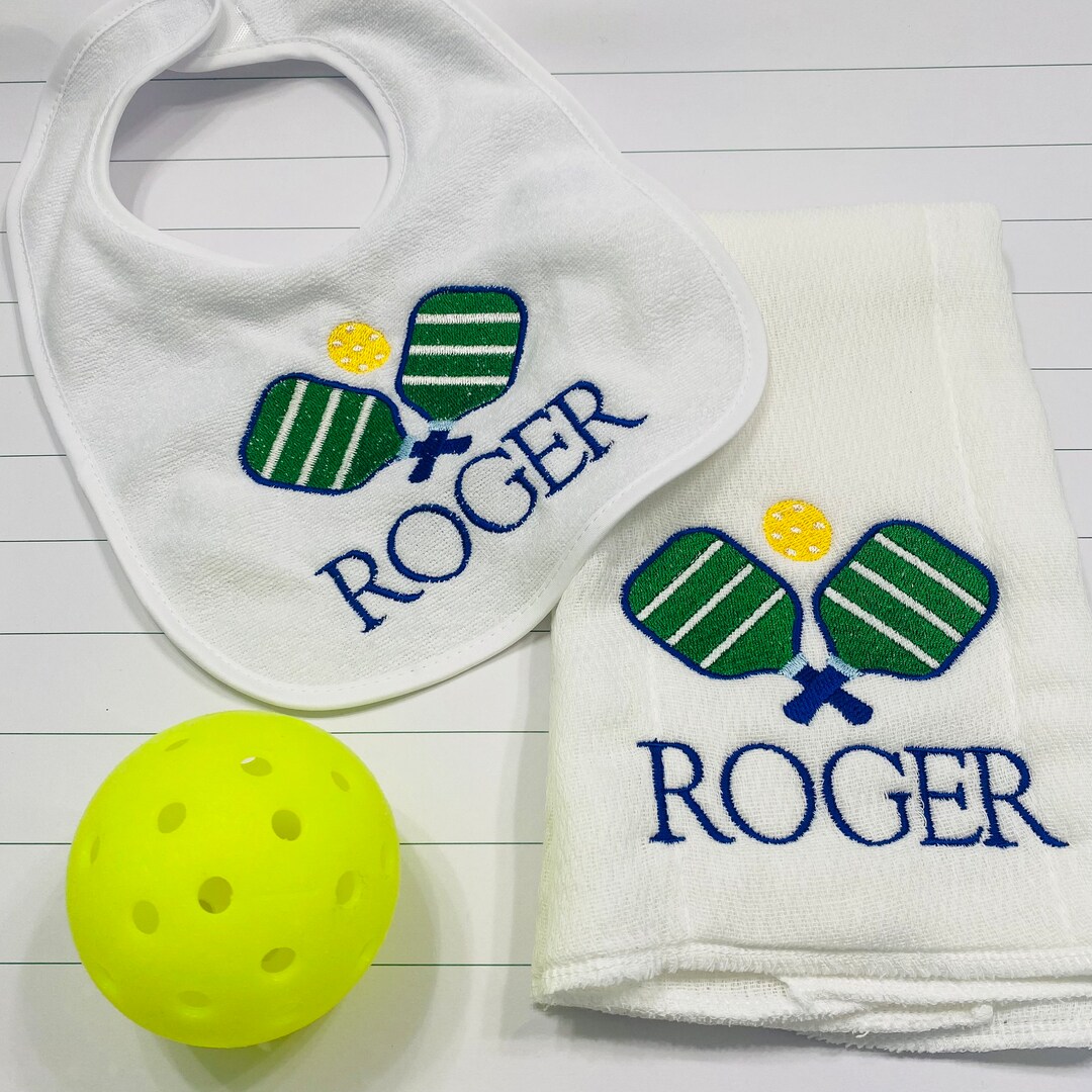Pickleball Baby Set / Pickle Ball Bib and Burp Cloth Set / Pickleball Baby Bib / Pickleball Burp