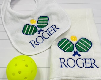 Pickleball Baby Set / Pickle ball Bib and Burp Cloth Set / Pickleball Baby Bib / Pickleball Burp Cloth / Pickleball Baby Shower / Baby Gift