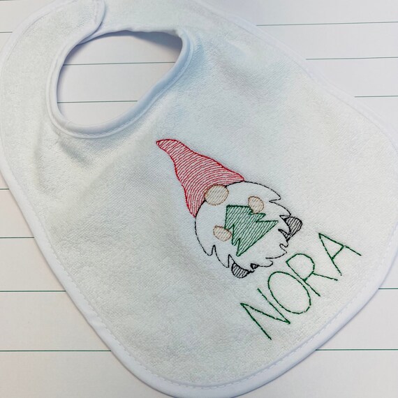 Christmas Bib, Baby's First Christmas bib, Christmas Gnome, Gnome Bib, Personalized Christmas Bib