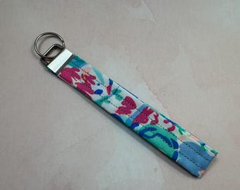 Handmade Keychain wristlet key fob mermaid fabric