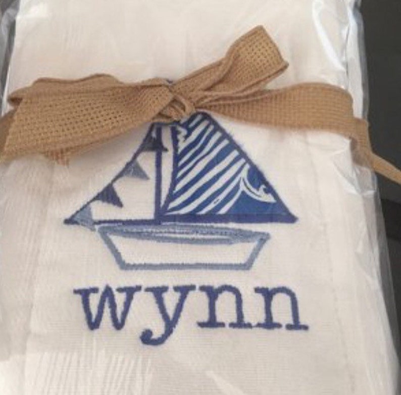 Sailboat Baby Bib and Burp Cloth Gift Set / Sailboat Bib Set / Etsy