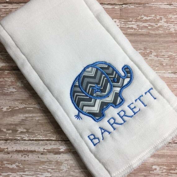 Personalized Elephant Baby Burp Cloth / Baby Boy Elephant Burp Cloth / Custom Elephant Burp Cloth