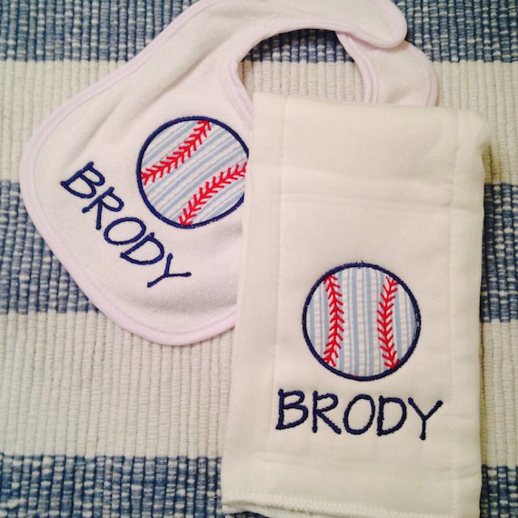Baseball Baby Bib Set / Baseball Bib & Burp Cloth Set / Baseball Baby Bib / Baseball Burp Cloth / Baseball Baby Shower / Sports Baby Gift