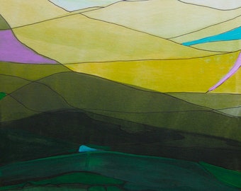 PASTORAL l acrylic and ink on paper contemporary abstract landscape art