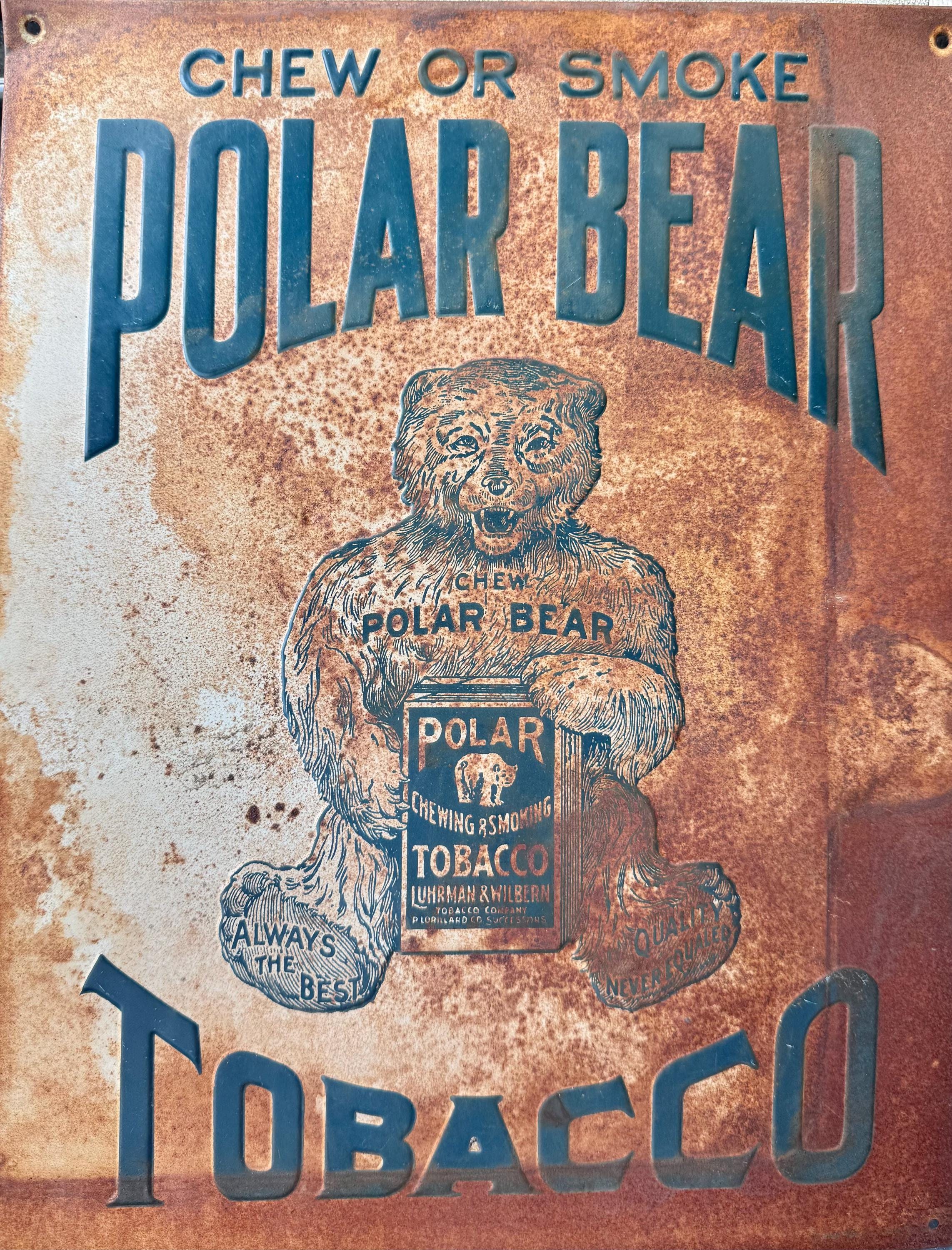 polar bear tobacco sign The rarest T206 picture card was just listed on the REA website for their May auction!, One note not included in the video is this player's last name is misspelled on the card. His last 15"x8" Polar Bear Tobacco porcelain
