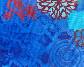 Blue Kimono 1 giclee print mounted on 6 x 6 canvas art gift mix and match