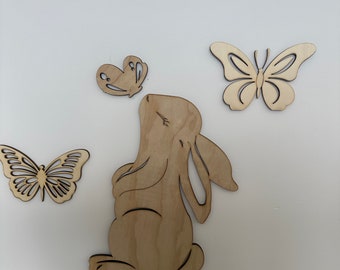 Wooden Bunny & Butterfly Wall Decor | Laser Cut Nursery Art