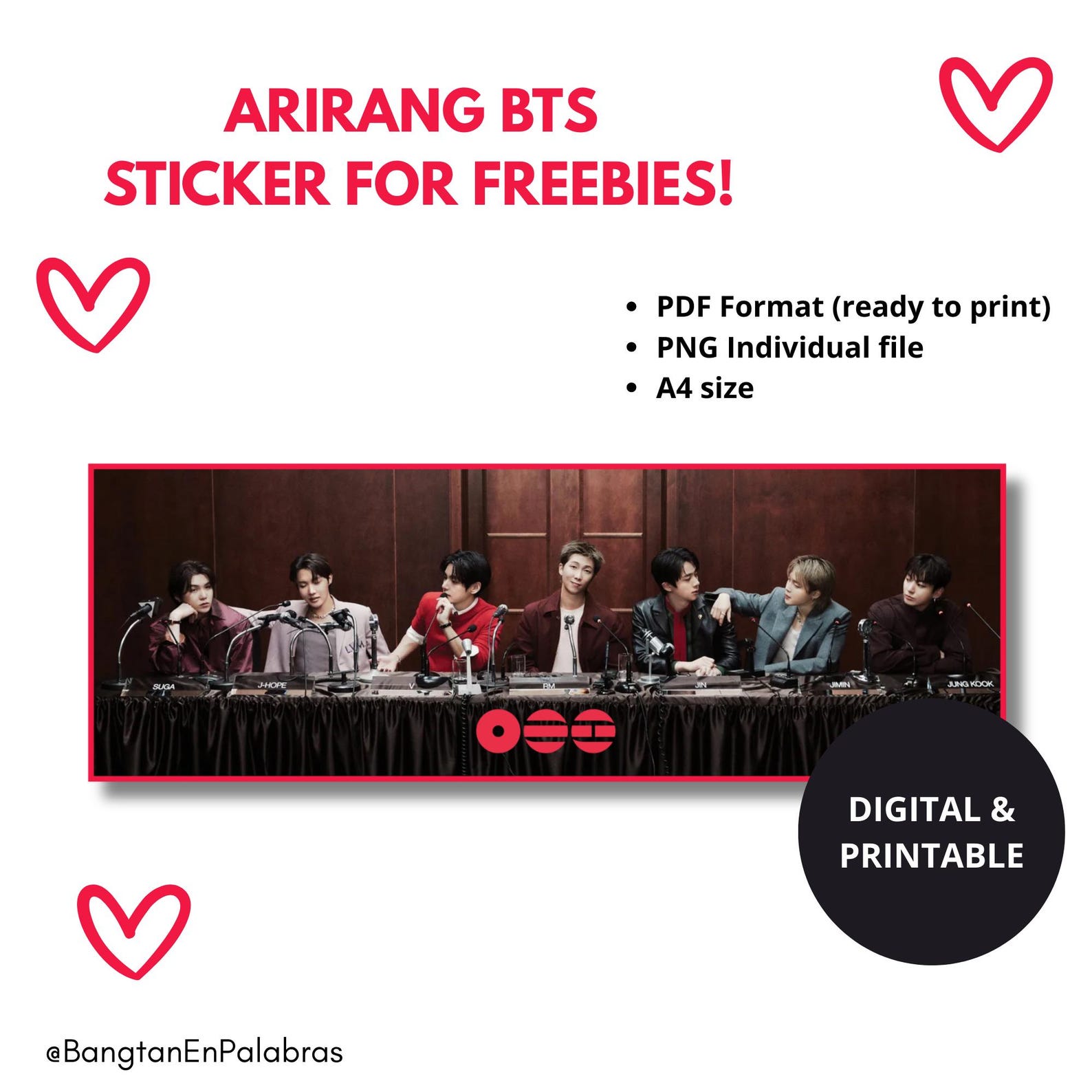 Freebei Sticker ARIRANG BTS | Printable Stickers | Freebies | Kpop Fanmade - Etsy
