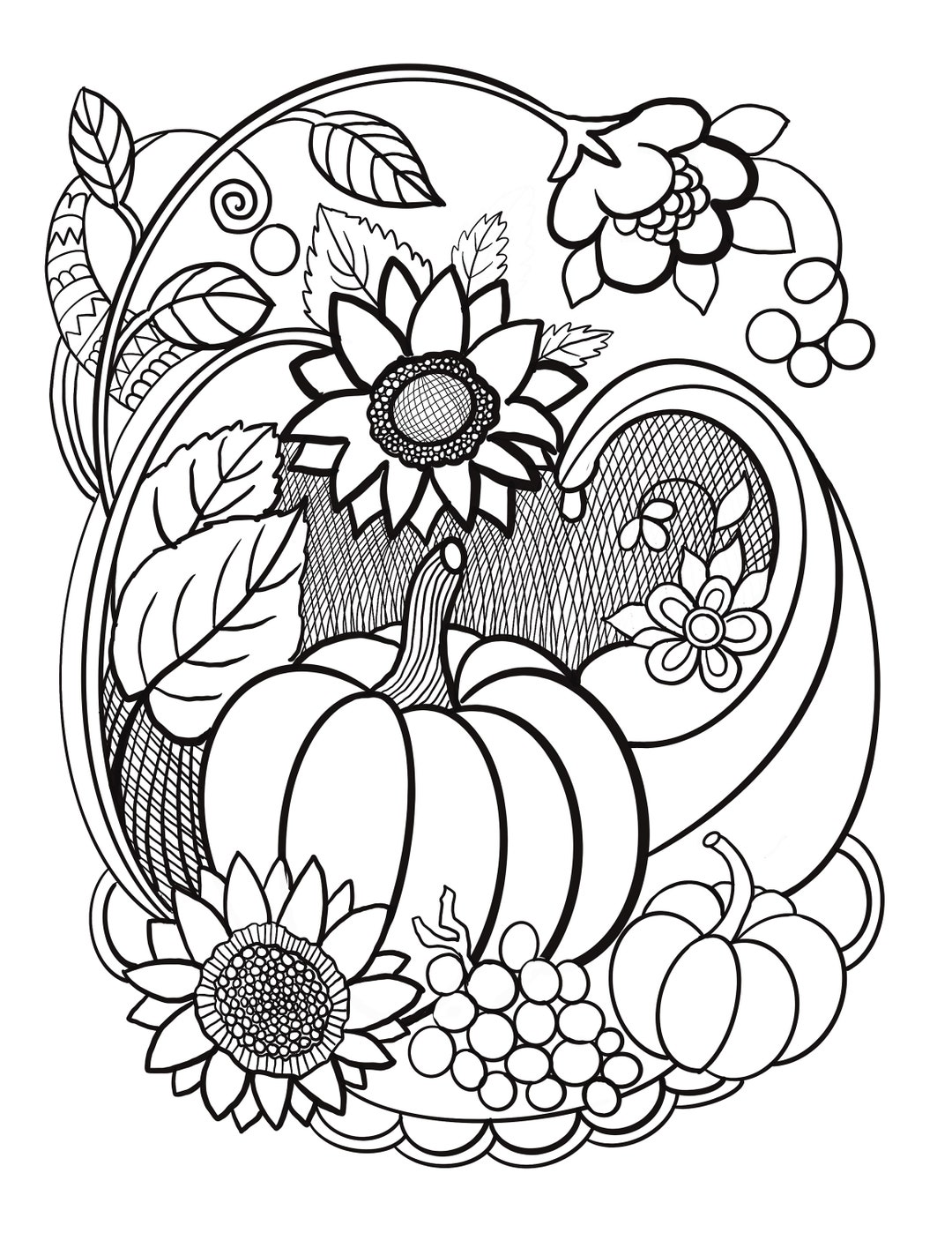 Harvest Pumpkins Gourds Adult Coloring Page PDF Digital Etsy scarecrow-pumpkin-gourd-cornucopia-4-piece-stencil-set-14-mil-8-x
