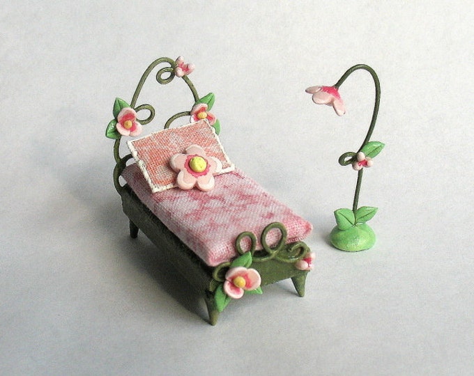 1/4 Scale Miniature Fairy Bed and Lamp Set OOAK by C.rohal Etsy