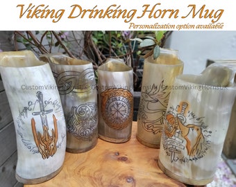 Engraved Handmade Authentic Viking Horn Mug | Personalized Real Horn Tankard