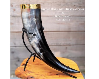 Handmade Viking Drinking Horn with Stand Set: Authentic Beer Horn