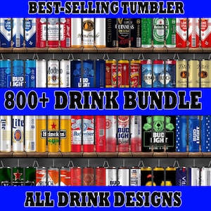 Liquor & Soda 800+ Design Bundle Tumbler Wrap Print Shop Starter Pack, 20oz Sublimation Skinny Tumbler 9.3x8.2 inch PNG Beverage Beer Drinks