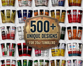 オイルフィルタータンブラー用ラップ500枚以上セット：20オンススリム型昇華プリントデザイン（デジタルダウンロード）