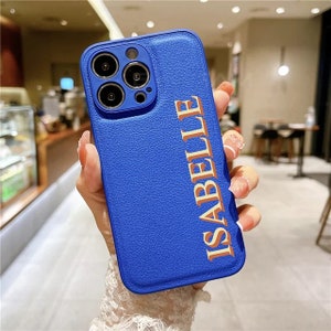 Funda personalizada de lujo Royal Blue para iPhone 15 14 13 12 11 Pro Max Mujeres Nombre de regalo Caso iniciales Carta Cubierta de cuero 7 8 más XR XS SE