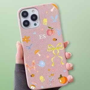 Funda personalizada con iniciales de cinta de tetera rosa de lujo iPhone 15 14 13 12 11 Pro Mini Max Plus Funda con nombre de regalo Funda de cuero con letras personalizadas