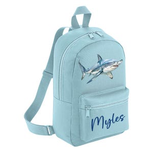 Mini sac à dos personnalisé bleu requin des grands fonds, sac à dos avec nom personnalisé, sac à dos pour la maternelle, sac pour l'école, bambin