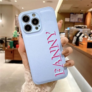 Funda personalizada azul cielo de lujo para iPhone 15 14 13 12 11 Pro Max Mujeres Nombre de regalo Caso iniciales Carta Cubierta de cuero 7 8 plus XR XS SE