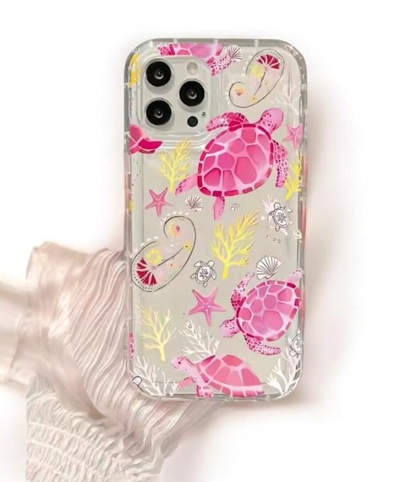 Pink Sea Turtle, Coral Reef, TPU, Clear iPhone Case for iPhone 16