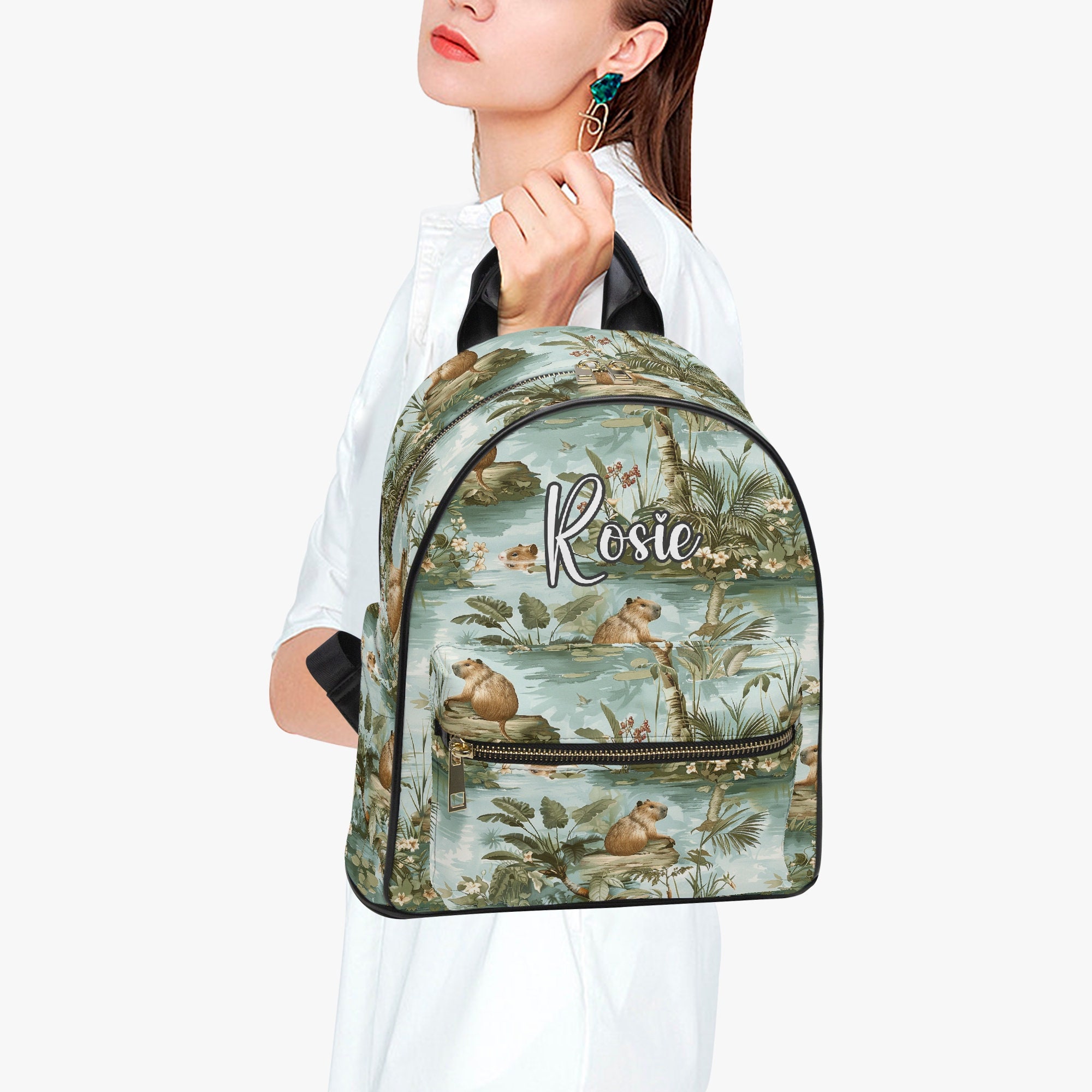 Tropical Jungle Blue Cappy Capybara Print [backpack Back Pack PU ...