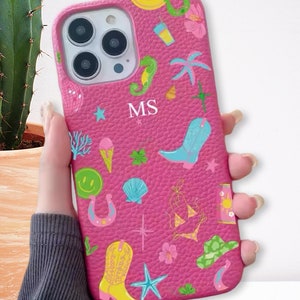 Botas de vaquero de neón rosa de lujo Iniciales Caja personalizada iPhone 15 14 13 12 11 Pro Mini Max Plus Nombre de regalo Caso Carta personalizada Cubierta de cuero