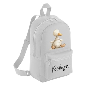 Duck White Duckling Mini Personalised Backpack Custom Name Rucksack, Backpack For Nursery Preschool, Bag For School, Toddler Children's
