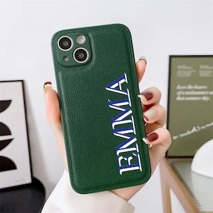 Funda personalizada azul verde de lujo para iPhone 15 14 13 12 11 Pro Max Mujeres Nombre de regalo Caso iniciales Carta Cubierta de cuero 7 8 más XR XS SE