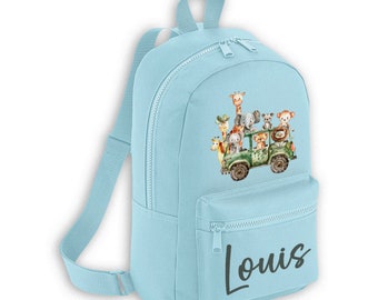 Jungle Jeep Car Animal Elephant [ Mini pastel backpack back pack bag toddler nursery preschool school changing ] Personalised custom name