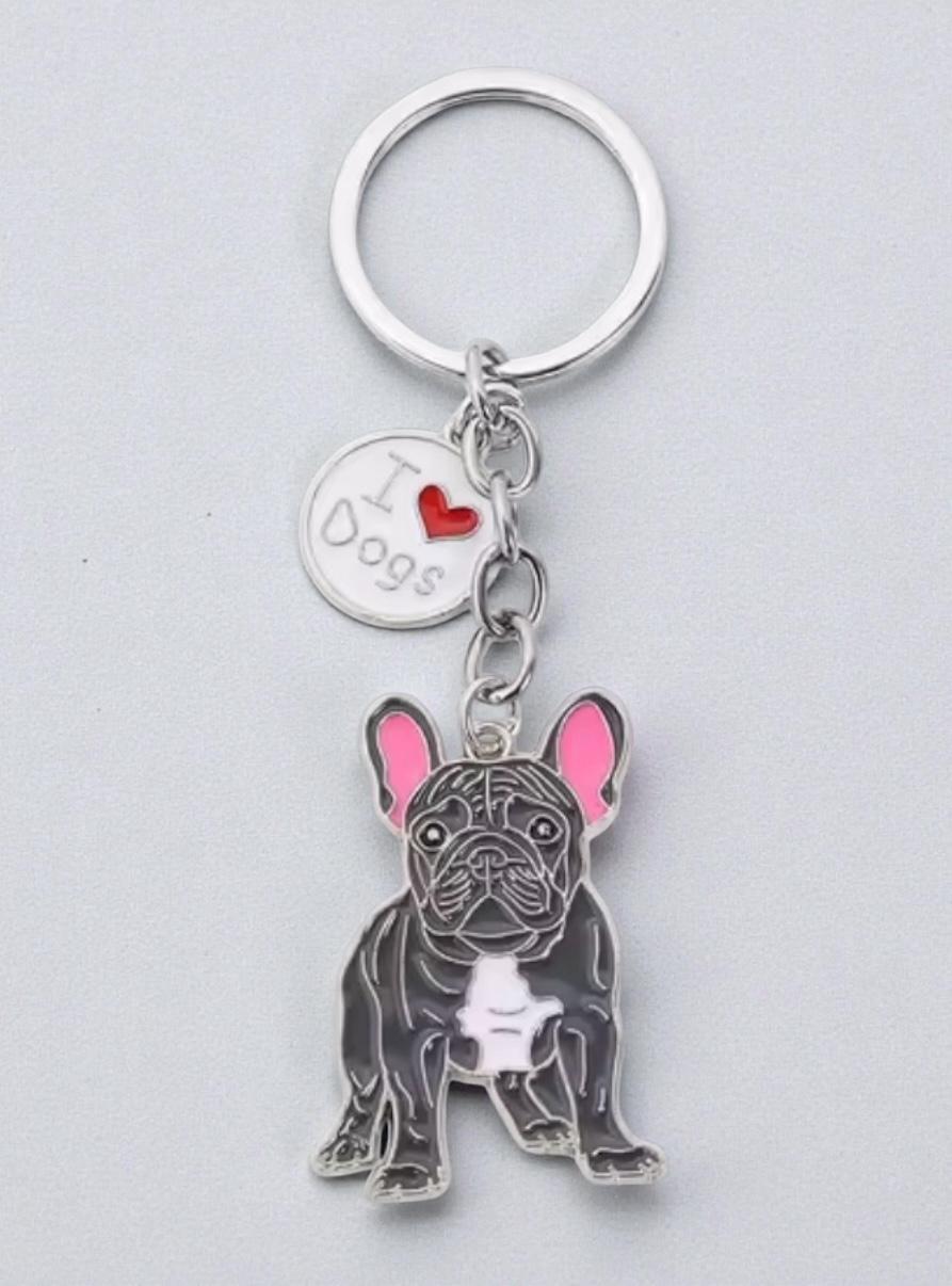Grey Frenchie French Bulldog Metal Enamel Keyring, Dog Lover Gift