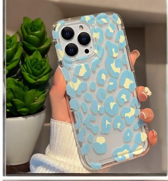 Blue Yellow Leopard Print, Animal, Clear iPhone Case for iPhone 16