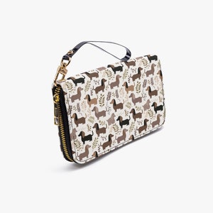 Dachshund Salchicha perro marrón bronceado para su cumpleaños día de las madres regalo PU cuero falso cremallera bolso cartera embrague largo Nombre personalizado