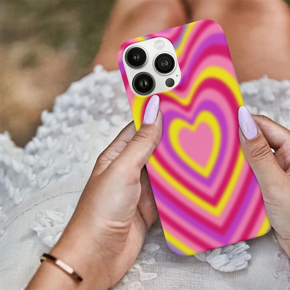 Neon Pink Yellow Heart Personalized Aesthetic Bumper Case Casing