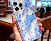 Blue Sea Turtle Aesthetic Clear iPhone Case, for iPhone 16 15 14