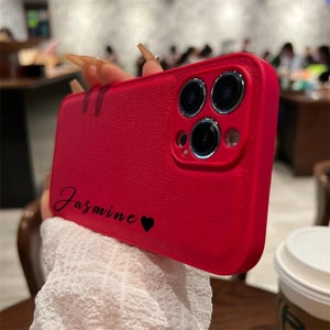Funda personalizada de lujo Ruby Red para iPhone 15 14 13 12 11 Pro Max Mujeres Nombre de regalo Caso iniciales Carta Cubierta de cuero 7 8 plus XR XS SE