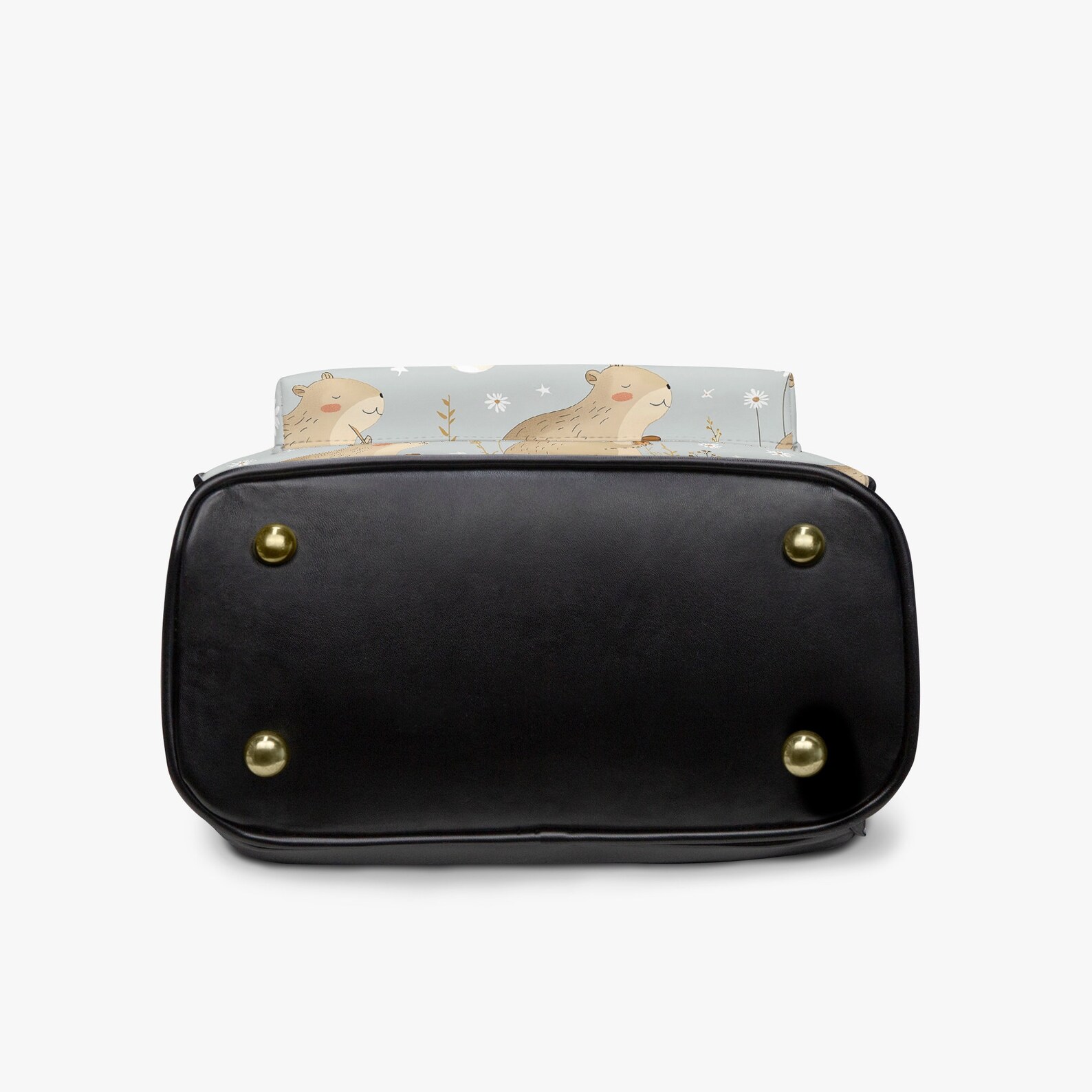 Pastel Blue Cute Cappy Capybara Print [ Backpack Back Pack PU Leather ...