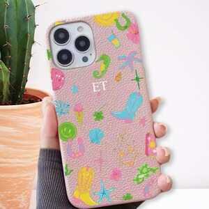 Botas de vaquero de neón rosa de lujo Iniciales Caja personalizada iPhone 15 14 13 12 11 Pro Mini Max Plus Nombre de regalo Caso Carta personalizada Cubierta de cuero