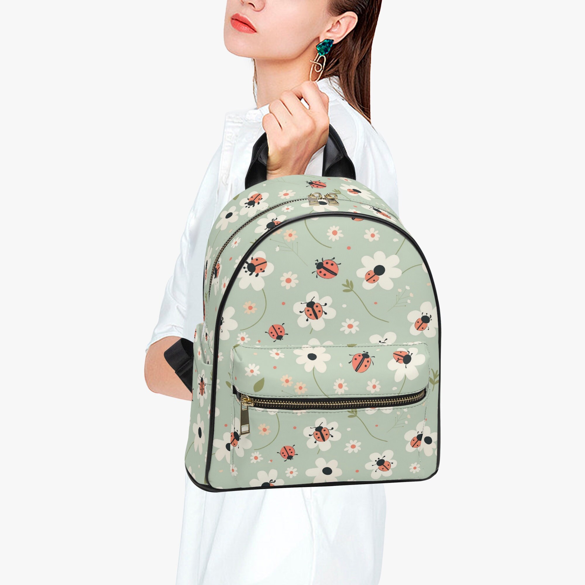 Stylish Beige Monogram Women\'s Green Colorblock Backpack Purse Womens Monogrammed Backpack Purse, Backpack Purse, Everyday  main image 3