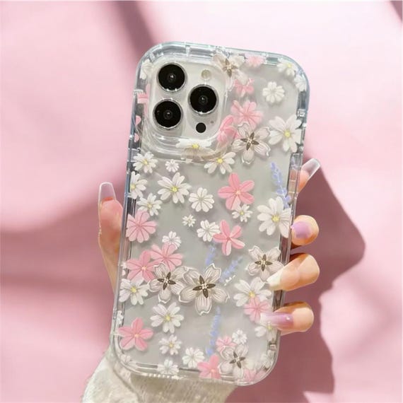 Dainty Pink Flower Flowers Clear iPhone Case for iPhone 16 15 14
