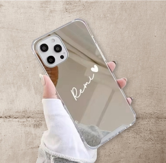 Silver Mirror Mirrored Name White Script Case for iPhone 15 14 13